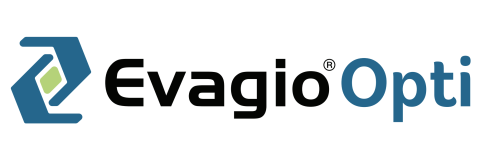 Logotipo de Evagio Opti con icono azul y texto negro y azul