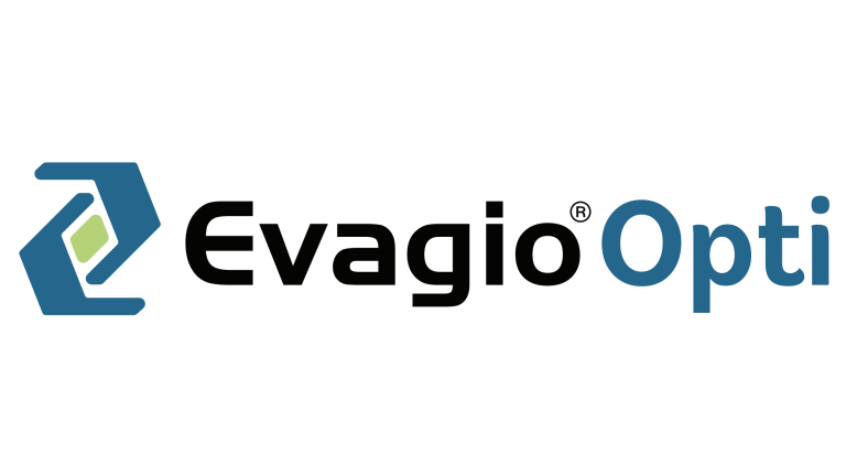 Logotipo de Evagio Opti con icono azul y texto negro y azul