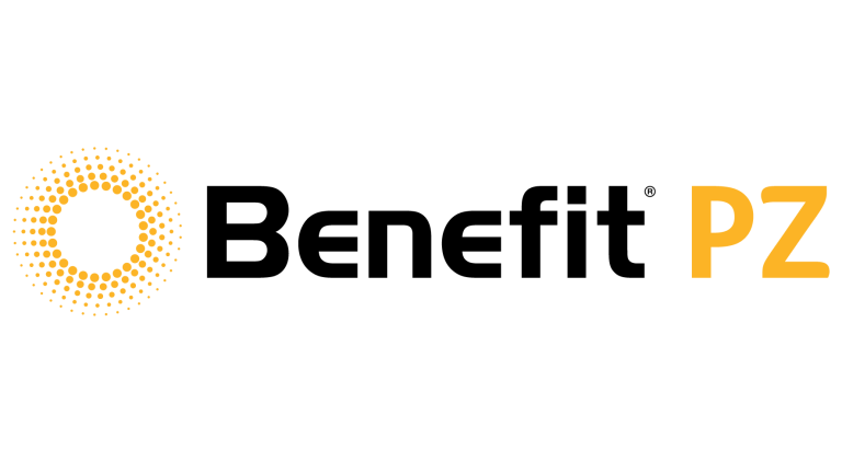 Logotipo de Benefit PZ con texto negro y naranja sobre fondo transparente